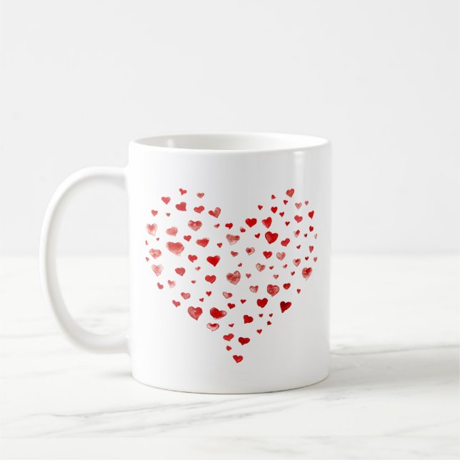 Mug Coeurs d'aquarelle rouge très simples (Gauche)