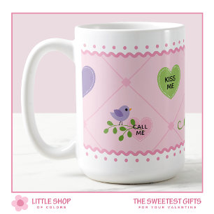 Mug Coeurs de bonbons et Inséparables Saint-Valentin