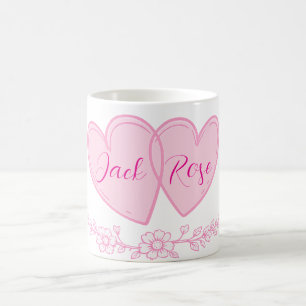 Mug Cœurs de couple personnalisés Nom floral romantiqu