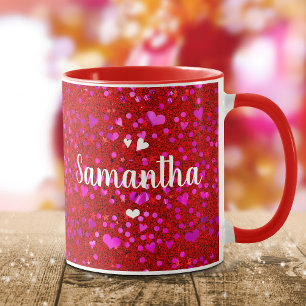 Mug Coeurs de feuille rose mou parties scintillant mon