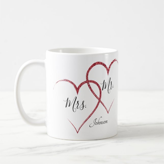 Mug Coeurs de Parties scintillant rouge personnalisés (Gauche)