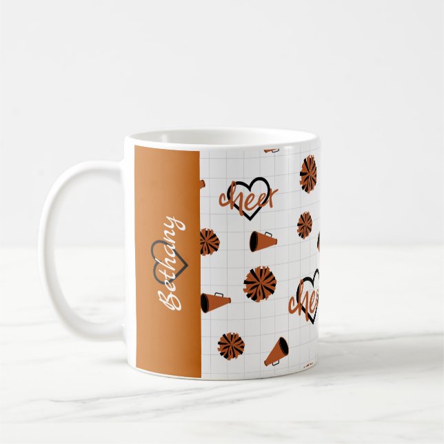 Mug Coeurs de poire orange brûlés, Pom Poms, Mégaphone (Gauche)