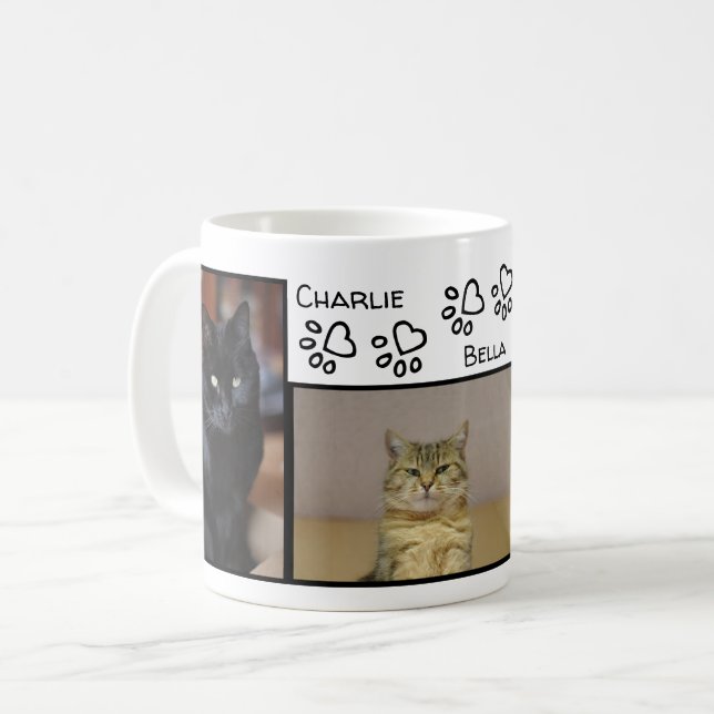 Mug Cœurs d'empreinte de patte fabuleux Trois noms et  (Devant gauche)