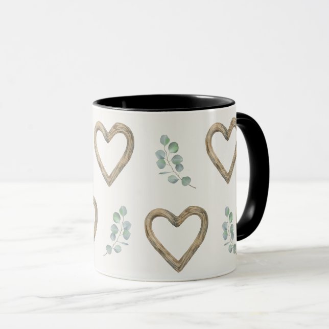 Mug Cœurs d'eucalyptus et de bois à l'aquarelle (Devant droit)
