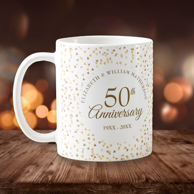 Mug Coeurs d'or du 50e anniversaire (50th Wedding Anniversary Golden Hearts Coffee Mug)