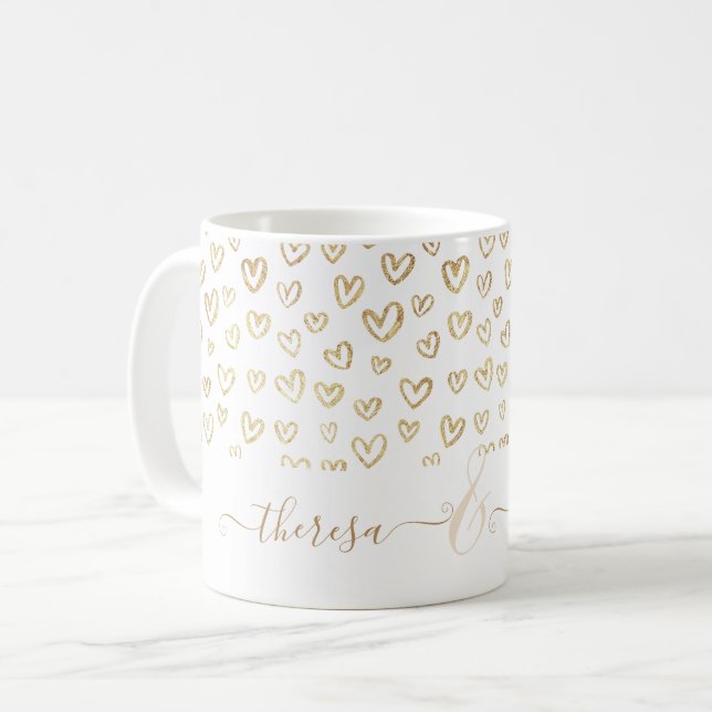Mug Coeurs d'or romantique Personnalisé Nommé Coffee M (Devant gauche)