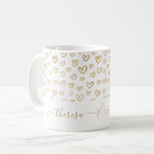 Mug Coeurs d'or romantiques Personnalisé Nommé Coffe