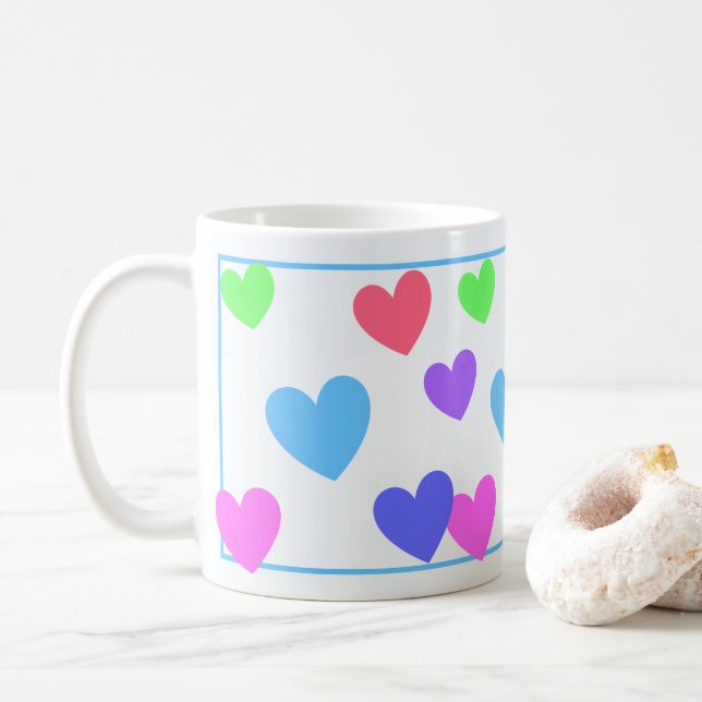 Mug Coeurs dorants - Couleurs Pastel Assorties sur Ble (Avec donut)