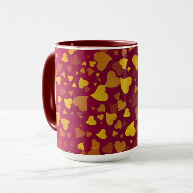 Mug Coeurs en chute Or rouge (Devant gauche)