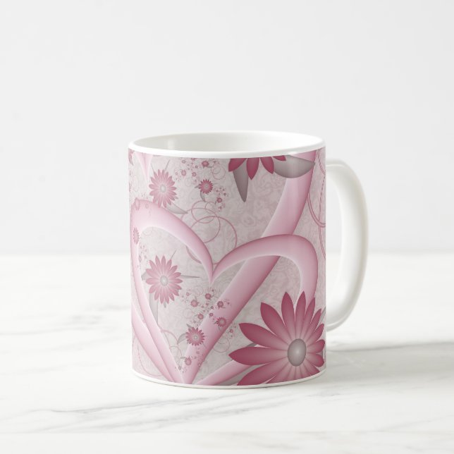 Mug Coeurs et fleurs Abstraits roses Aimer l'art fract (Devant droit)