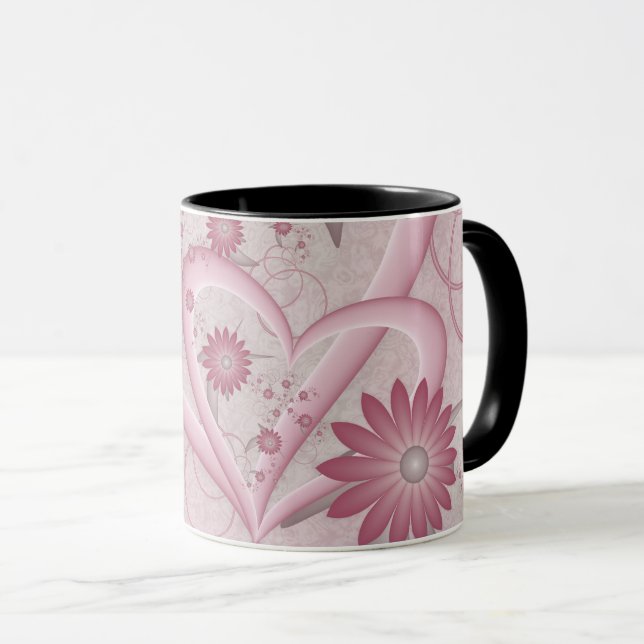 Mug Coeurs et fleurs Abstraits roses Aimer l'art fract (Devant droit)