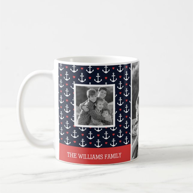 Mug Coeurs et monogramme de la photo de famille du (Gauche)