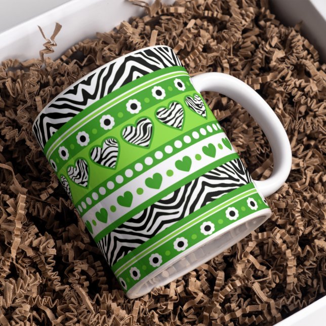 Mug Coeurs et points abstraits en zèbre noir et blanc  (Créateur téléchargé)