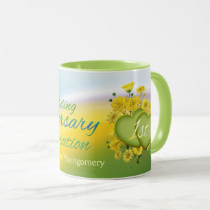 Mug Coeurs fleurs sauvages 1er anniversaire Mariage