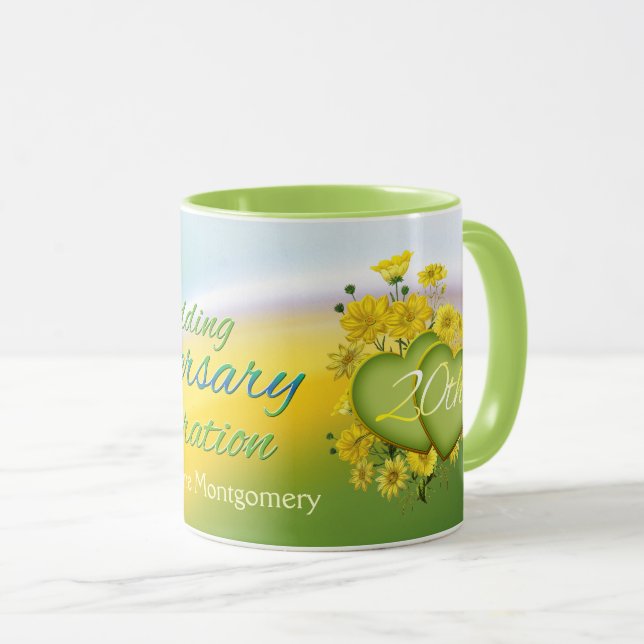 Mug Coeurs fleurs sauvages 20e fête Mariage (Devant droit)