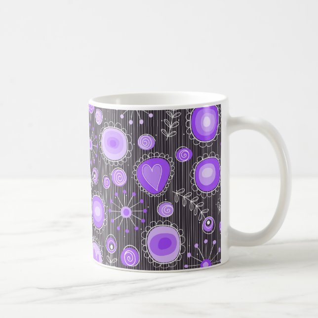 Mug Coeurs gris violet blanc et fleurs florales (Droite)