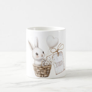 Mug Coeurs lapins blancs dans un Baby shower panier XO