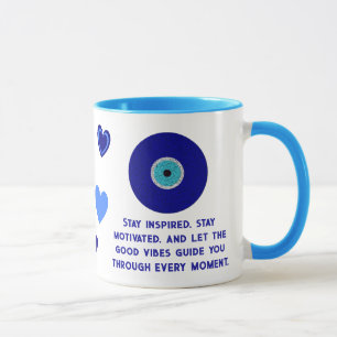 Mug Coeurs mignon Motivationnel Good Vibes Blue Evil E