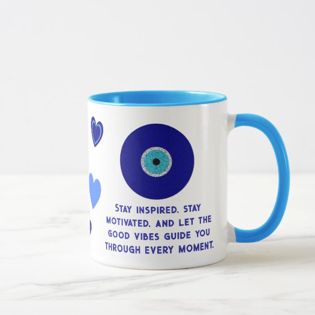 Mug Coeurs mignon Motivationnel Good Vibes Blue Evil E (Droite)