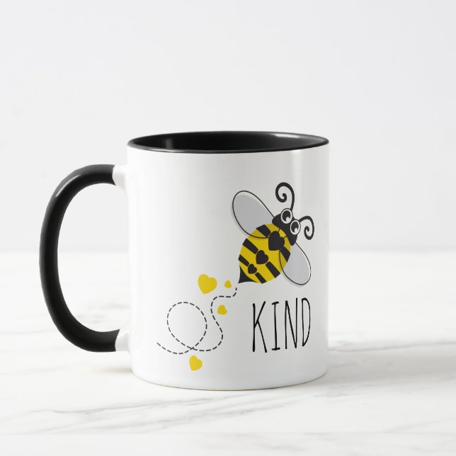 Mug Coeurs mignons abeilles jaune jaune noir ou texte  (Gauche)