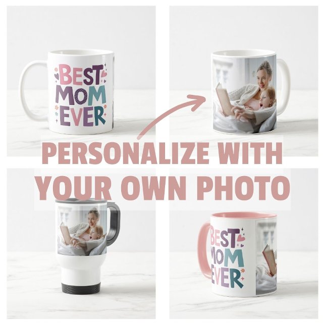 Mug Cœurs mignons et fleurs Meilleure Maman de tous le (personalize own photo Cute Hearts and Flowers Best Mom Ever magnets)