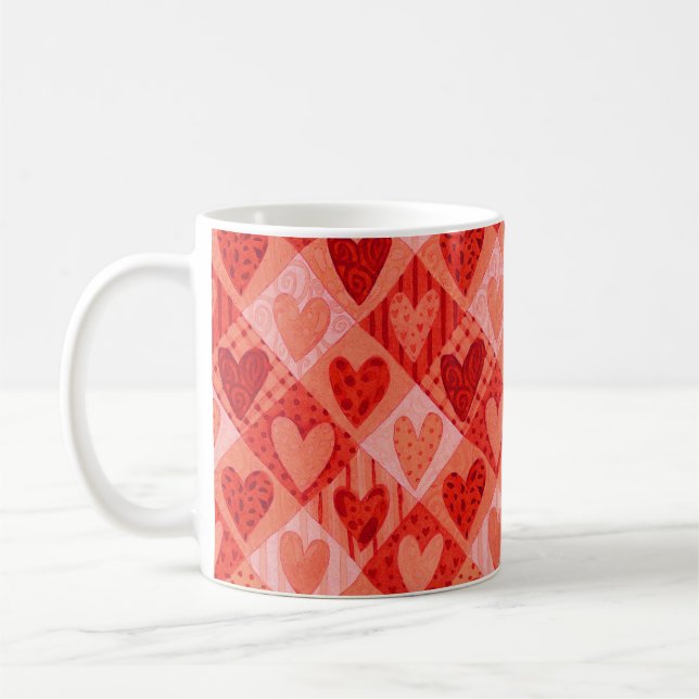 Mug Coeurs modernes en rose et rouge (Gauche)