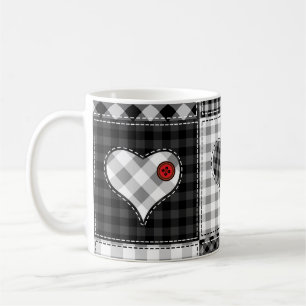 Mug Coeurs Noir Blanc Patchwork Sans Couleur.