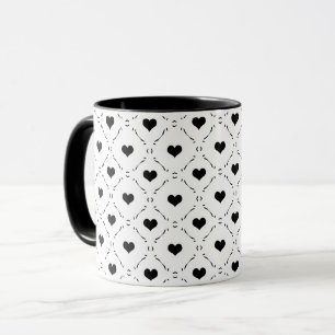 Mug Cœurs Noirs Grille Géométrique Minimaliste Coquett