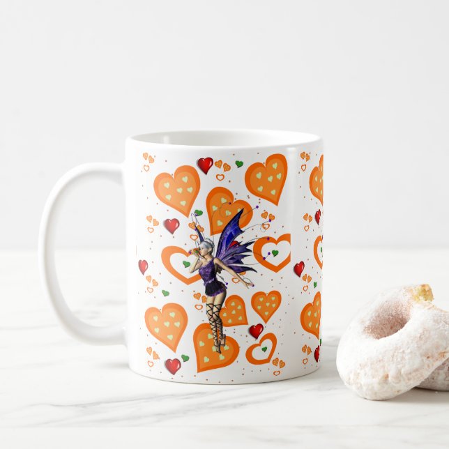 Mug Coeurs Orange Fée (Avec donut)