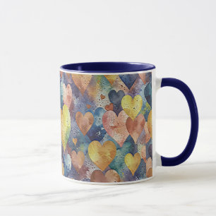 Mug cœurs orange rose bleu jaune
