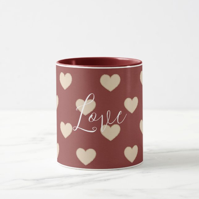 Mug Cœurs Pailletés Crème Rouge Or Saint-Valentin (Centre)