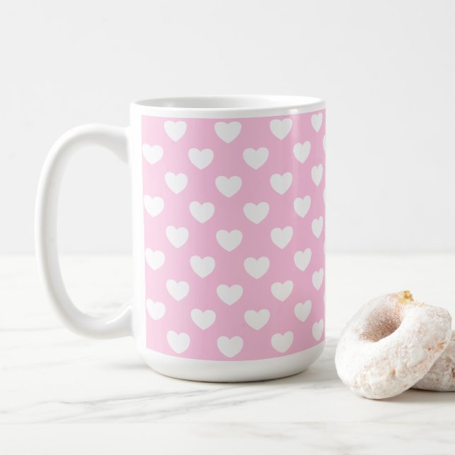 Mug Coeurs Pastel Rose Et Blanc (Avec donut)