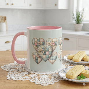 Mug Cœurs Patchwork Cottagecore Pastel