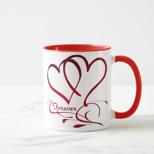 Mug Cœurs pour toujours rouges sur fond blanc (Droite)