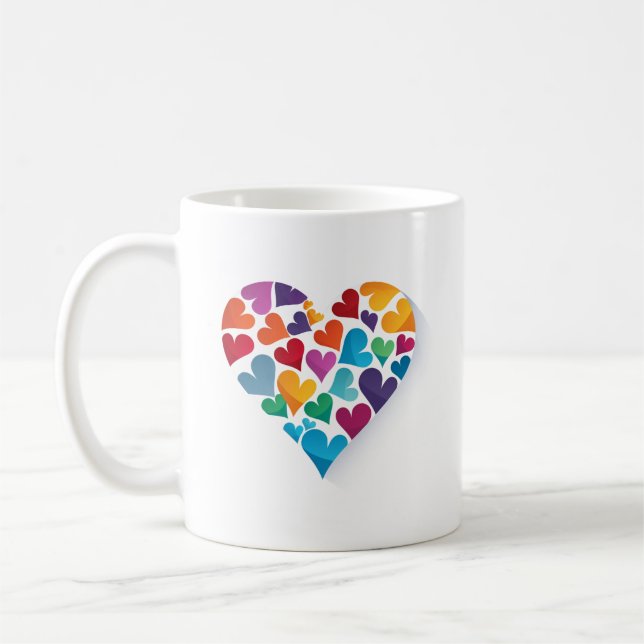 Mug Coeurs, Propre Texte, Couleurs Arc-en-ciel, Person (Gauche)
