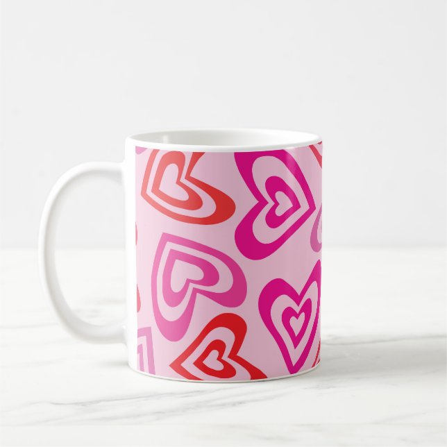 Mug Cœurs Rétro Psychedéliques Rouge et Rose  (Gauche)