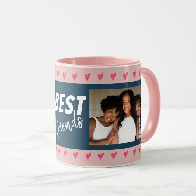 Mug Coeurs roses modernes Meilleurs amis Typographie 2 (Devant droit)
