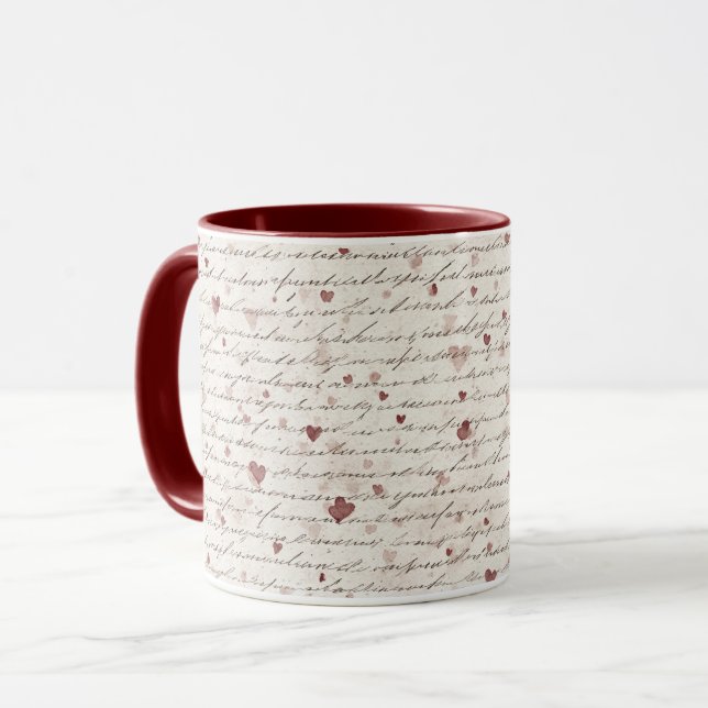 Mug Cœurs Rouges Crème (Devant gauche)