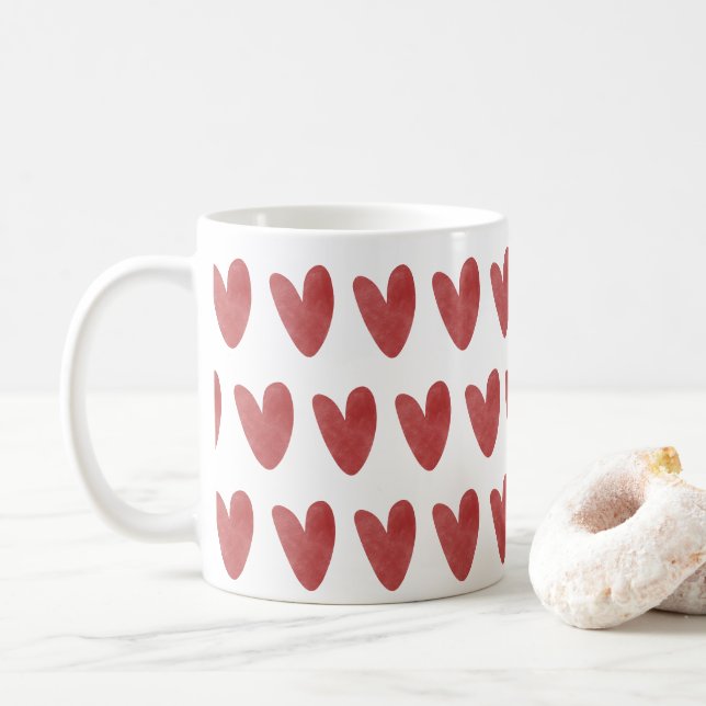 Mug Cœurs Rouges Gras Mignons sur Impression Complète (Avec donut)