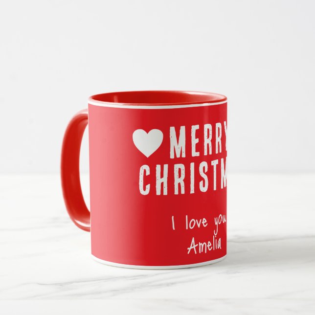 Mug Coeurs rouges Joyeux petit ami de Noël (Devant gauche)