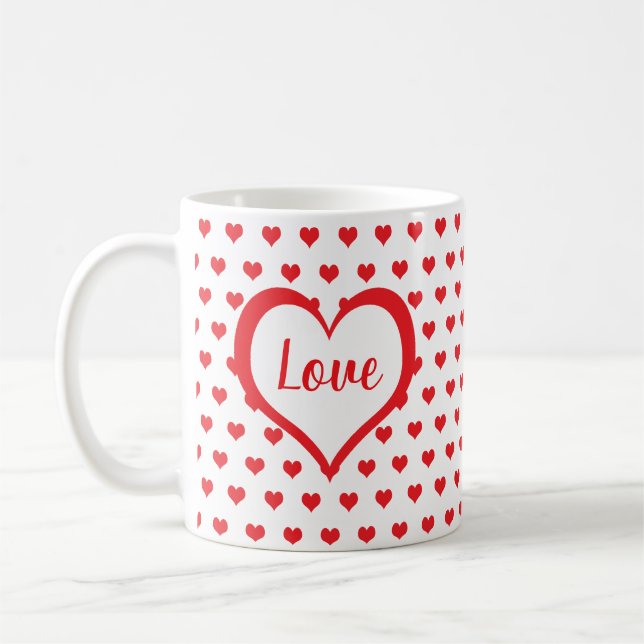 Mug Coeurs rouges mignons avec Coeurs rouges et blancs (Gauche)