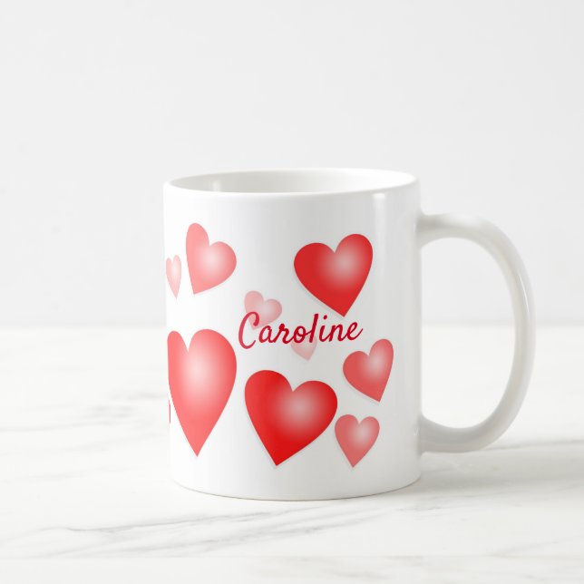 Mug Coeurs rouges personnalisés Texte personnalisé (Droite)