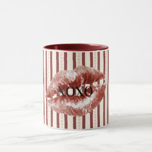 Mug Cœurs Rouges Rayures XOXO Baiser Lèvres
