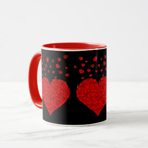 Mug Cœurs rouges sur noir-noir