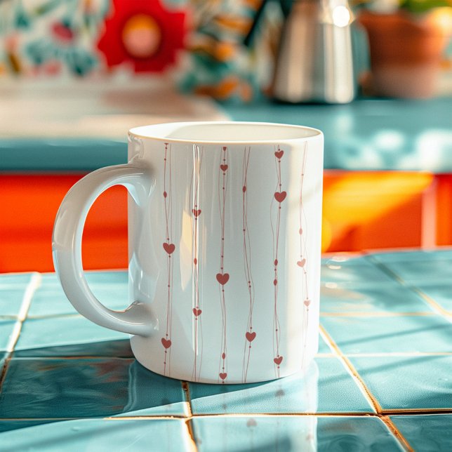 Mug Coeurs rouges sur rubans Motif sans couture Valent (Créateur téléchargé)