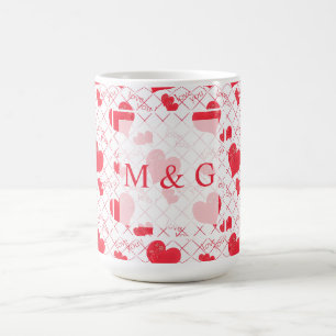 Mug Coeurs rouges, texte, "aime-toi", rouge et blanc,