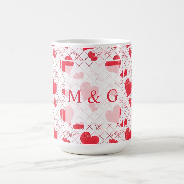 Mug Coeurs rouges, texte, "aime-toi", rouge et blanc,  (Centre)