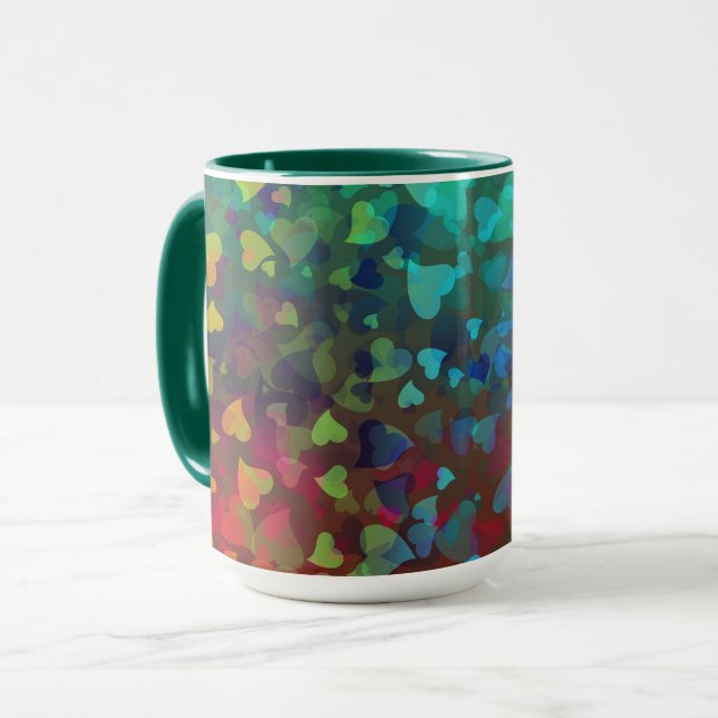Mug Coeurs tombants rouge et vert (Devant gauche)