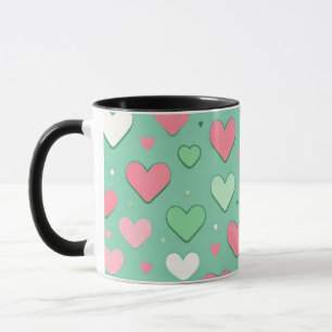 Mug Coeurs vert pastel mignons