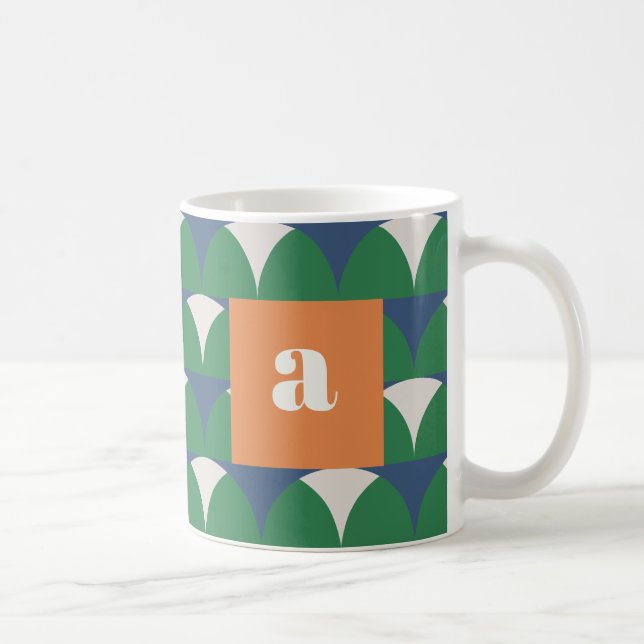 Mug Cof moderne bleu vert géométrique rétro personnali (Droite)